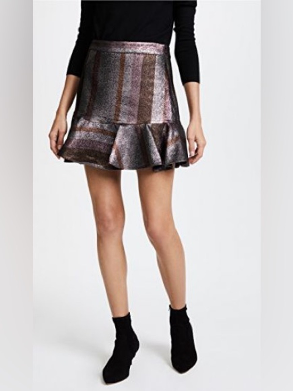 Derek Lam 10 Cros­by Ruf­fle Hem Flounce Skirt Metallic Striped (102)